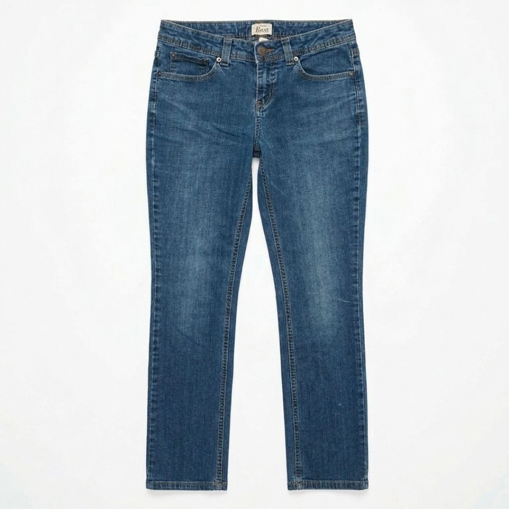 Boss Women’s Mid-Rise Slim Straight Jeans in Medium Blue